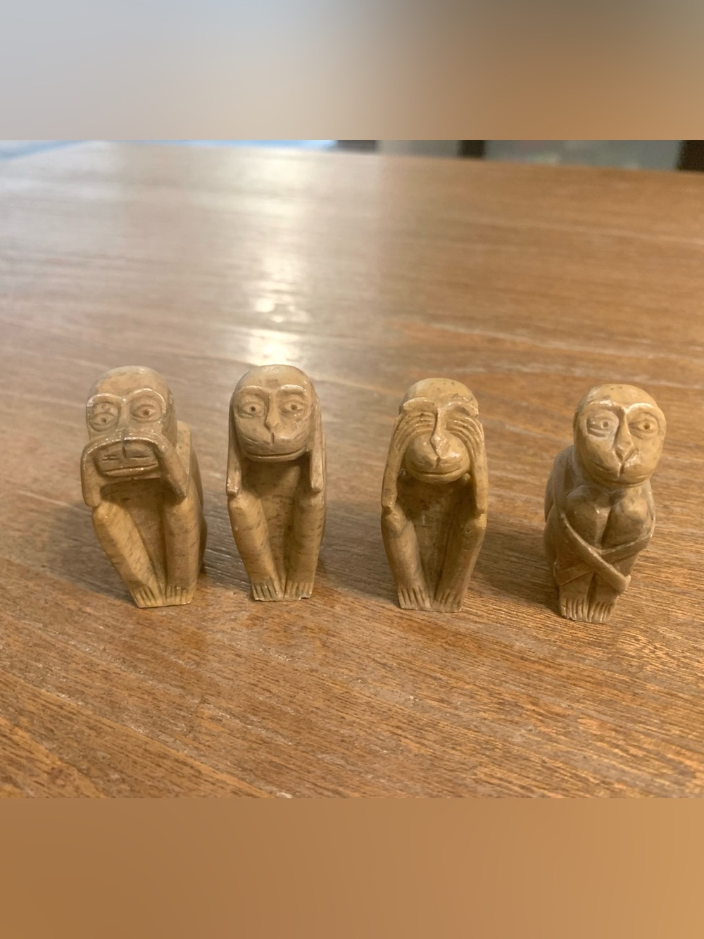 Vintage Stone Wise Monkey Hear See Speak No Evil Set of 4 Hand Crafted